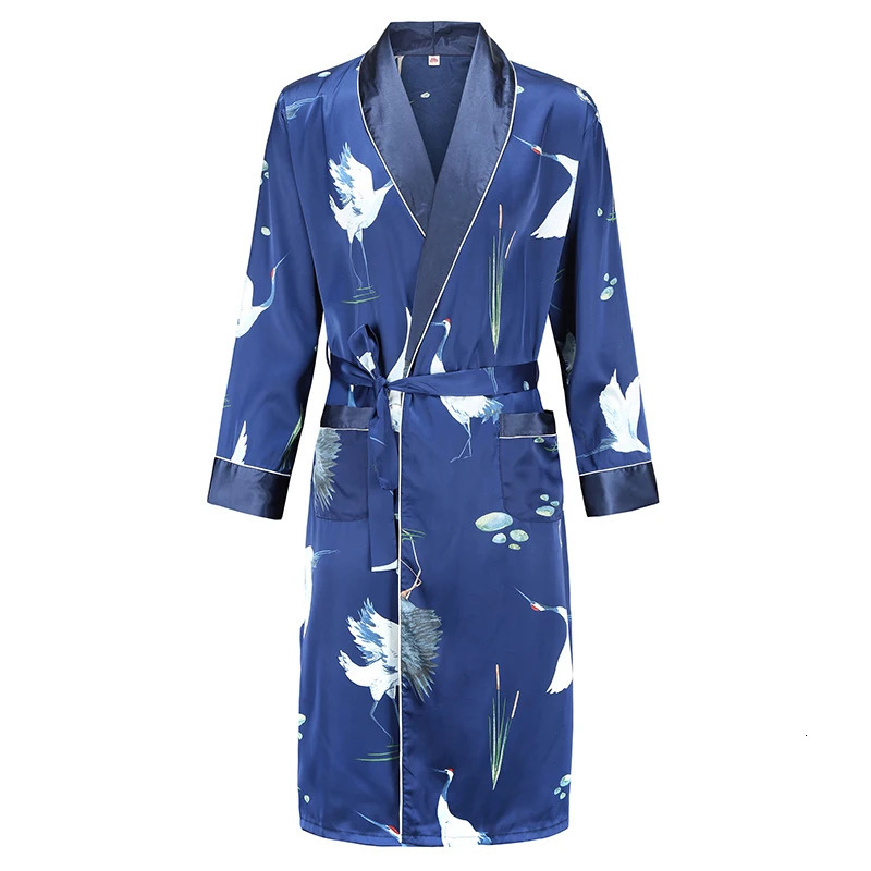 Mens sleepwear long sleeved kimono bathroom gown silk satin dragon patterned sleepwear casual home gown 241023