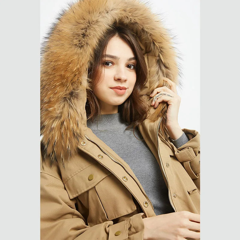 Maomaokong Winter Down Jacket for Women with Natural Fur Collar Loose Clothing Coat High Quality Womens Coat Parka 241023