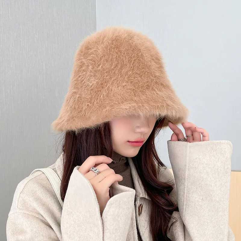 Winter Warm Thick Fishermans Hat Outdoor Panama Plush Potted Hat Womens Hat X241023