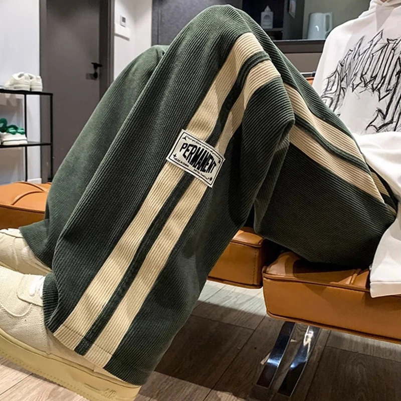 mens casual pants Corduroy Korean loose top pants straight wide legs Trouser couple street wear sweater 241024