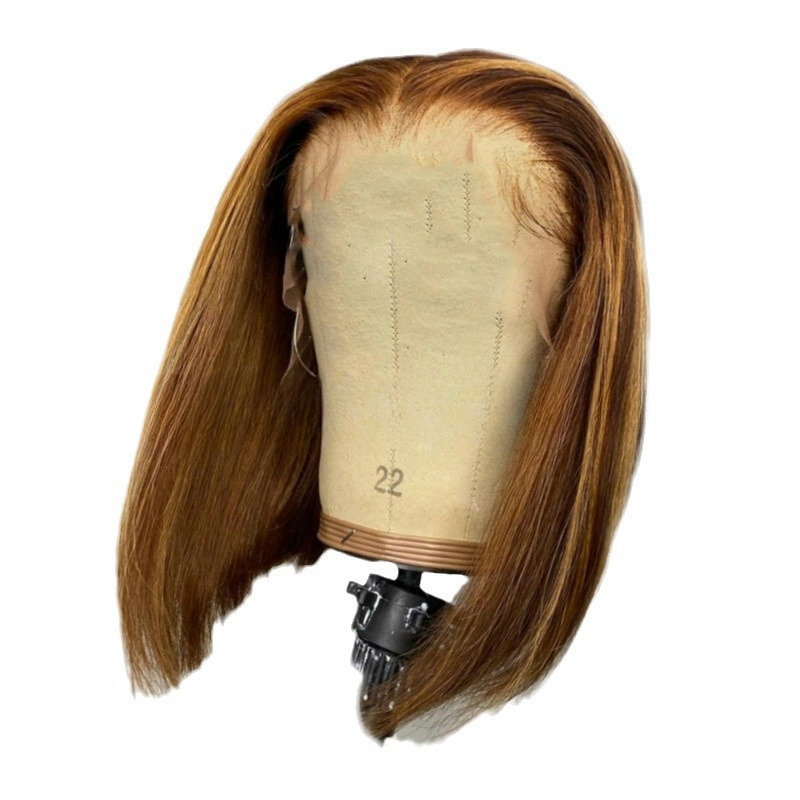 Women's wigs short straight BOBO head golden brown gradient wigs synthetic wigs
