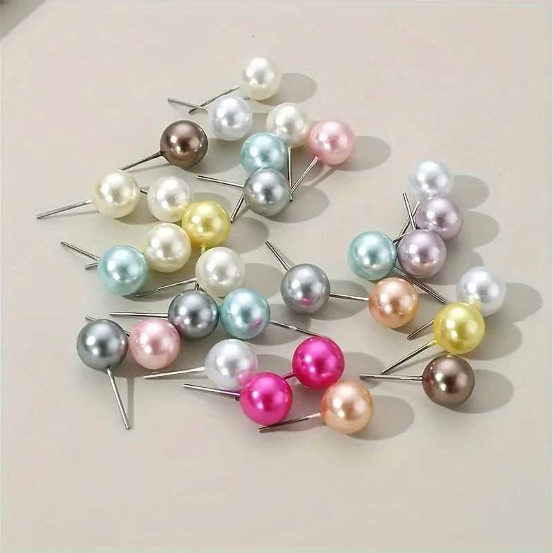 15 pairs of Korean charm multi-color imitation pearl stud earrings trend acrylic ball bead earrings womens banquet wedding jewelry W241023