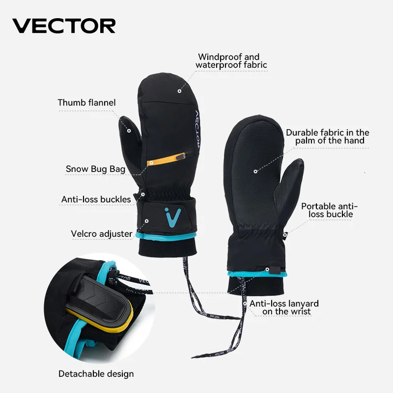VECTOR Mens and Womens Detachable Cotton Protective Gloves Are Windproof Splash Proof Anti Slip Warm Wearresistant 241024