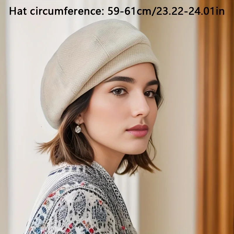 Simple Women Wool Beret for Elegant Lady Winter Female Cotton Hats Plaid Vintage Octagonal Casual Autumn Cap 241010
