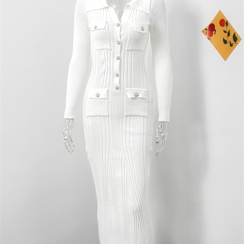 Mermaid Knitted Dres Poloneck Long Sleeves Single Breasted Female Dresses 2024 Autumn Winter Slim Hip Package Lady Robe 241007