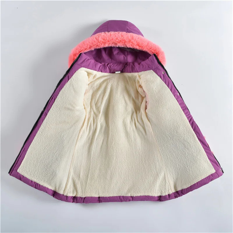 Winter girls with velvet warm coat childrens hooded thick coat childrens clothing fashionable long park girls aged 4-12 241024