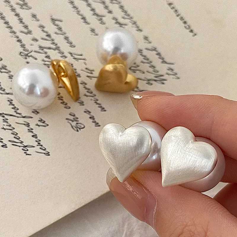 PONYKISS 925 Sterling Silver Pearl Wire Drawing Heart Stud Earrings for Women Cute Fine Jewelry Piercing Screw Ball AccessoriesX241023