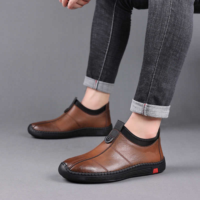 Men Dress Shoes Mens Leather Shoes Business Dress Casual Shoes British Style Korean Version Low Cut Breathable Driving Leather Shoes Bean Shoes Work S