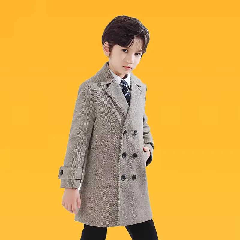 Childrens windproof outdoor long jacket childrens official birthday Par photography wool coat boys and girls winter thick warm wool coat W241023