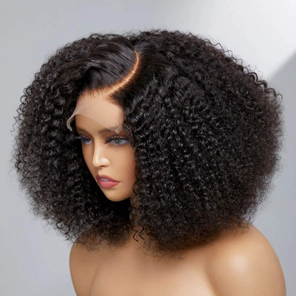 250% Density Brazilian Short Bob Jerry Curly Human Hair 13x4 Transparent Frontal Full Lace Front Wig Synthetic for Women