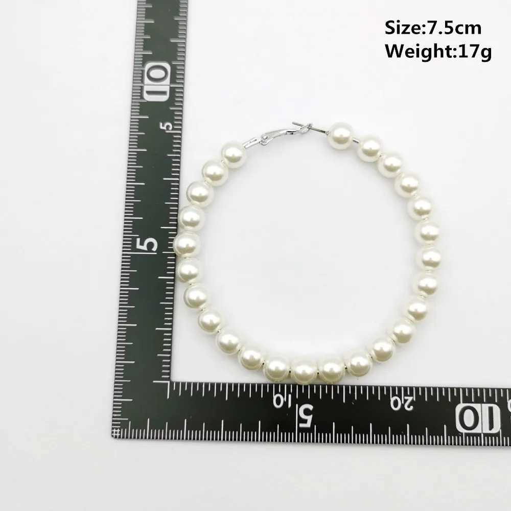 Womens elegant white pearl round ring earrings oversized pearl geometric earrings fashionable jewelry W241023