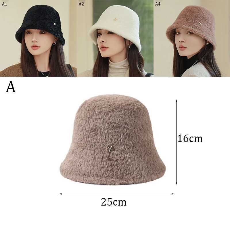 Elegant pearl bucket hat plain color fisherman INS hat autumn and winter fur wool cute outdoor warm Panama hat for ladies X241023