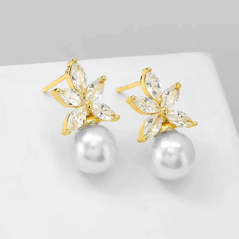 ZAKOL Transparent Marquise Zircon Imitation Pearl Earrings Temperature Bridal Wedding Party Jewelry W241023