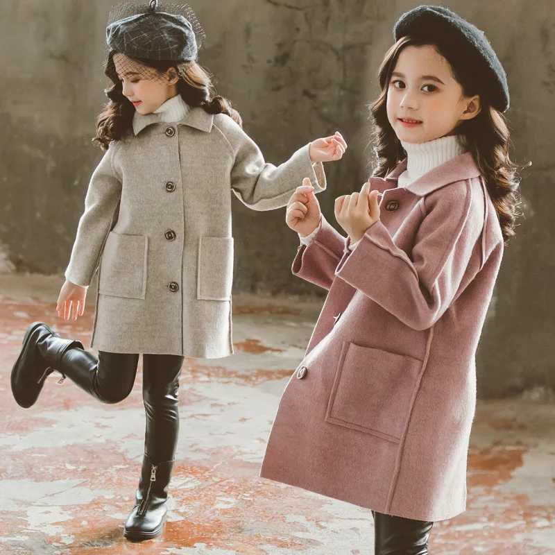 Long wool girl jacket childrens autumn warm coat childrens casual wool coat W241023