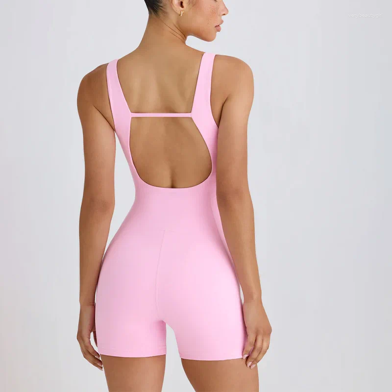 Active Sets Sexy Backless Yoga Jumpsuit Shorts Sport Gym Set Tennis Wear Workout Clothes For Women Outdoor Casual Tracksuit