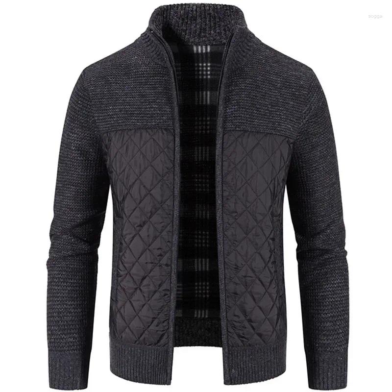 Mens Sweaters Men Cardigan Sweater Coat Autumn Winter Warmth Thickening Stand-up Collar Casual Male Clothing Knitted Stitching Jacket