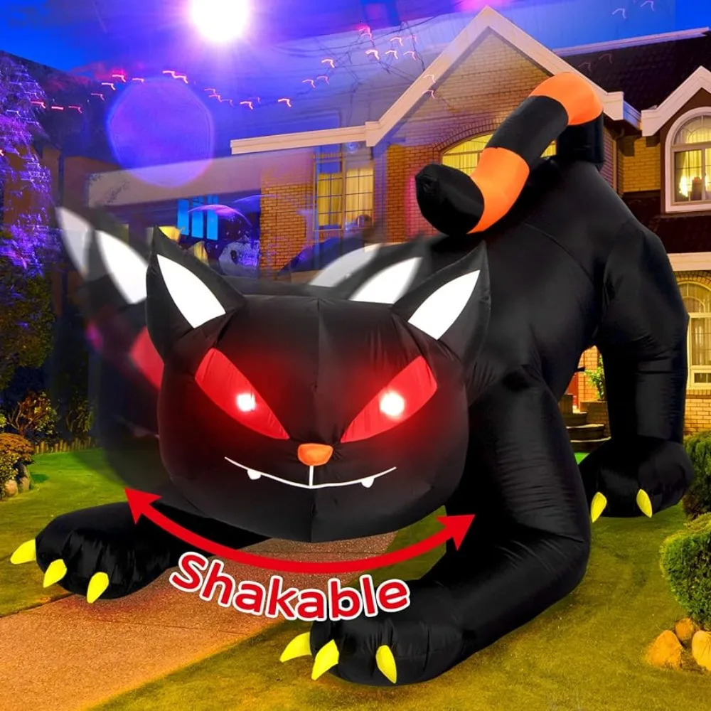 Halloween inflatable 1.8m black cat toy vibrating head ghost LED light indoor and outdoor courtyard inflatable decoration fun party display 241024