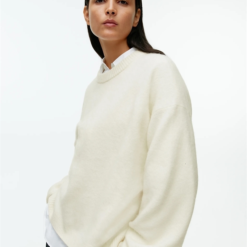 Hirsionsan Basic O Neck Lantern Sleeve Sweater Women 2024 Oversized Pink Blue Knitted Pullovers Female Casual Thick Warm Tops 240930