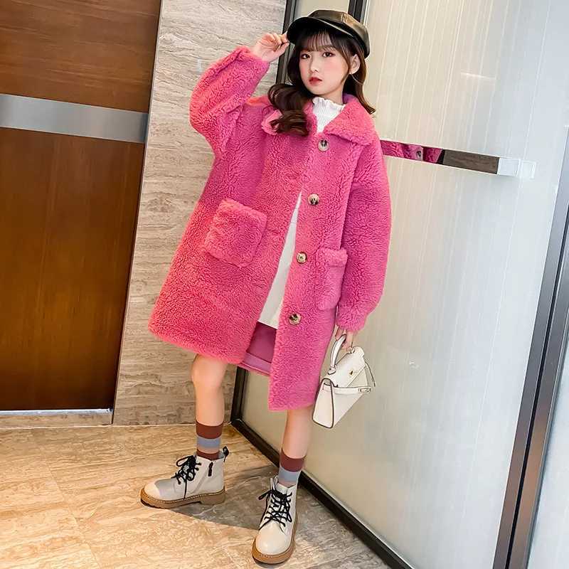 Girls winter coat thick and warm fashionable fur coat childrens fashion loose fit fully matched youth clothing 10 12 13 14 years old W241023