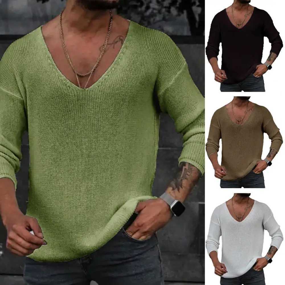 Men Spring Autumn V-neck Long Sleeve Sweater Loose Fit Solid Color Bottoming Pullover Tops Simple Casual Knitting Tee Tops LX241024