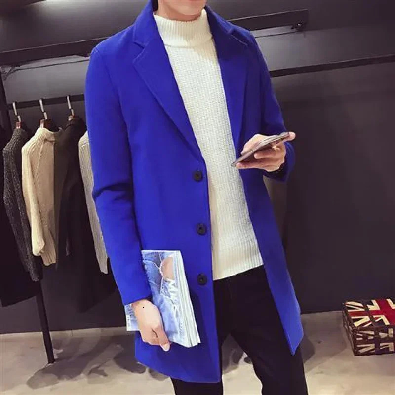 Mens long cotton jacket autumn and winter wool blend solid color casual business fashion ultra-thin windproof jacket mens clothing 241024