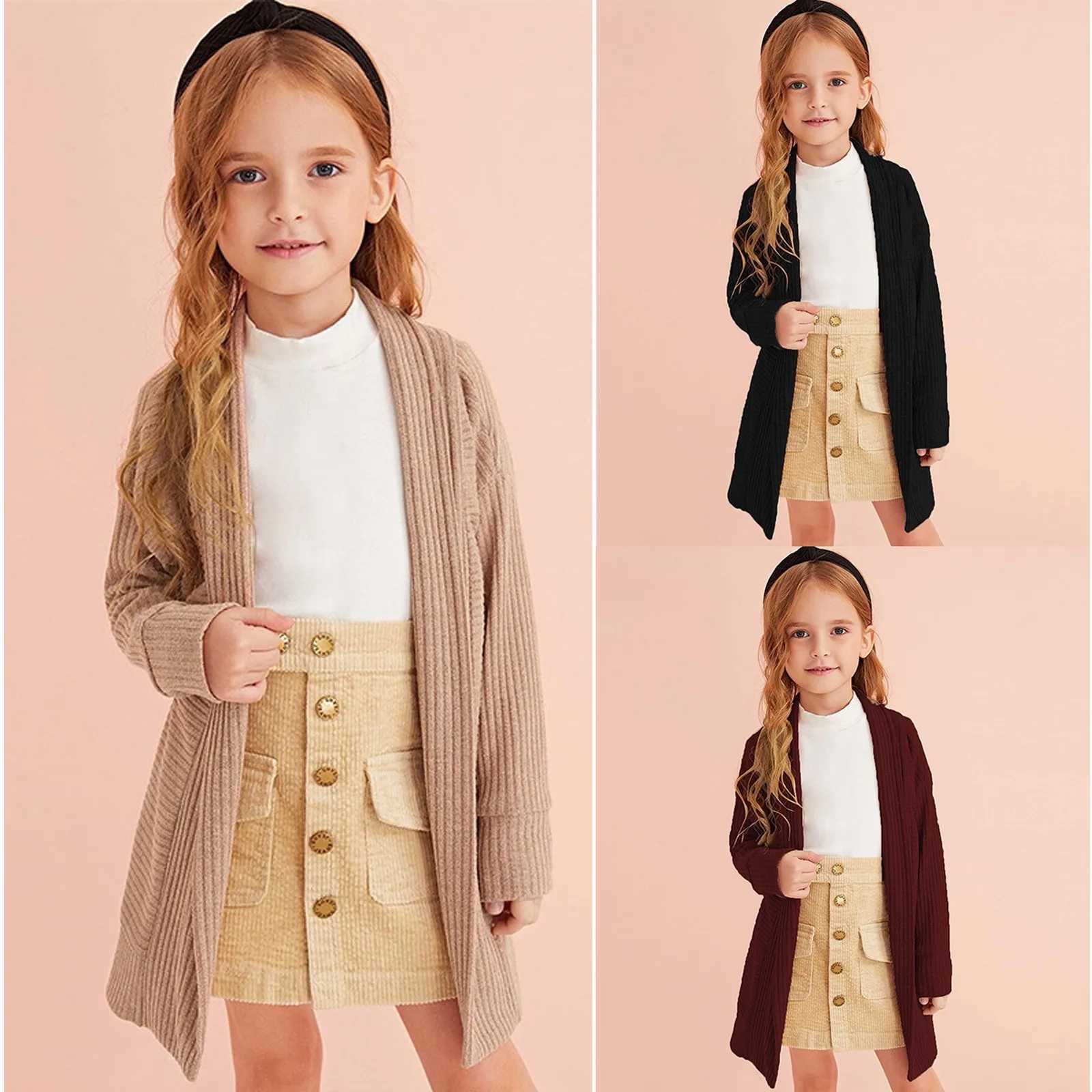 Children children girls knitted sweaters long sleeved cardigan cardigan childrens long coat childrens long coat W241023