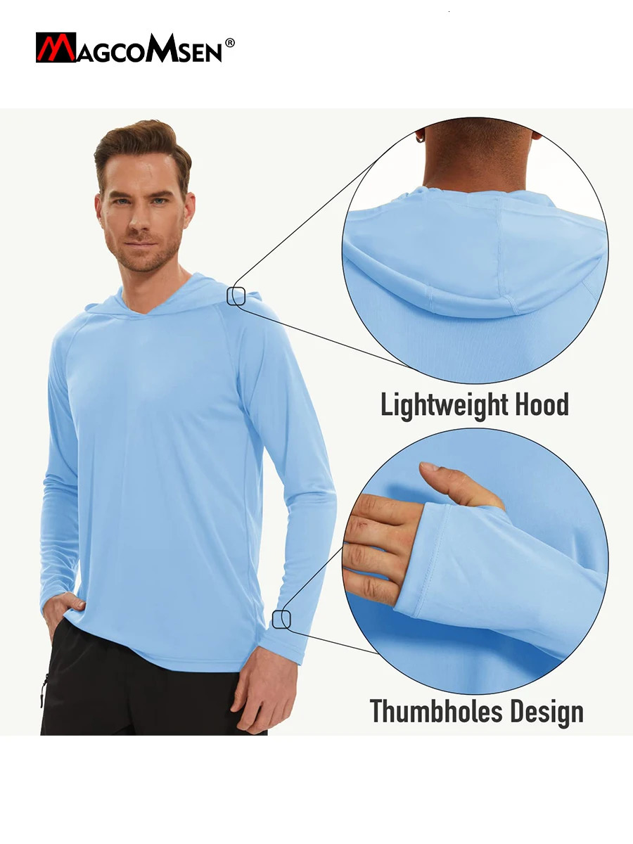 Magcomsen Sun Protection Mens Long sleeved T-shirt UPF 50UV resistant Beach Summer Hoodie Quick drying Multi color Rashguard 241024