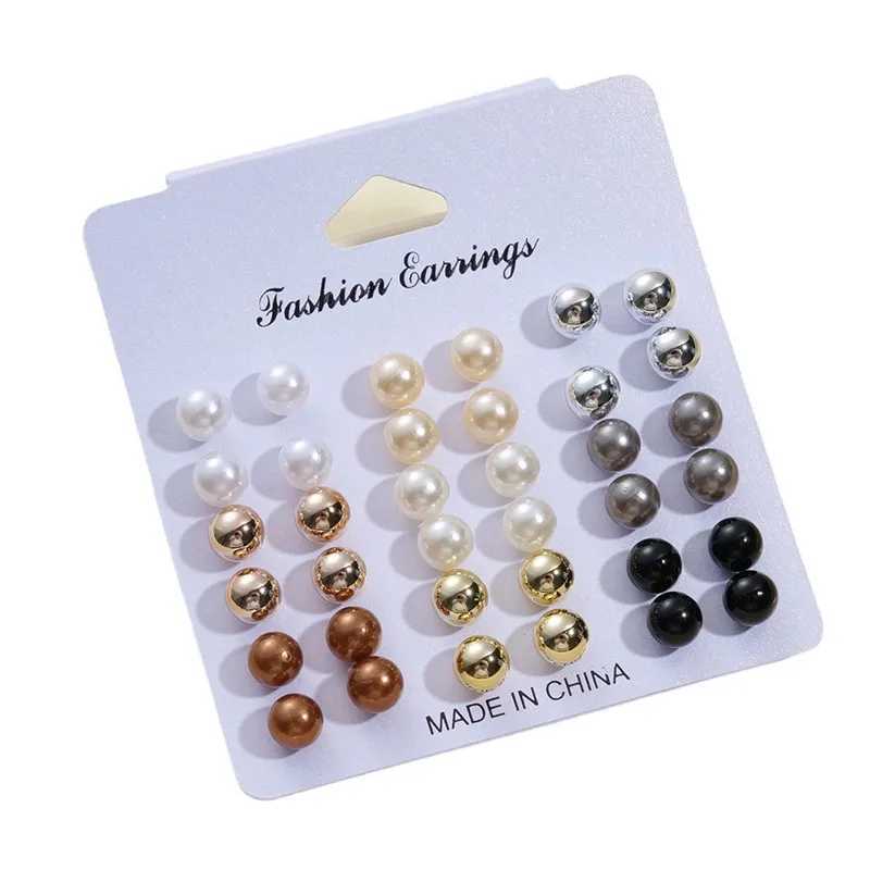 18 pairs/set of womens pearl earrings set 2024 new color stud earrings womens jewelry gift W241023