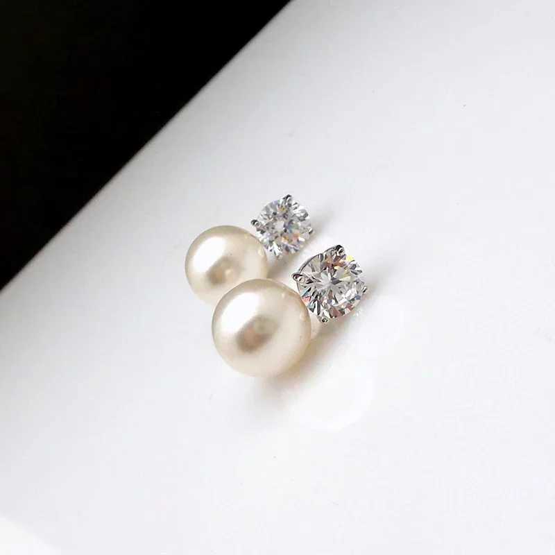New Dainty Women Imitation Pearl Stud Earrings Silver Color Eternity Wedding Daily Wear Temperament Elegant JewelryX241023