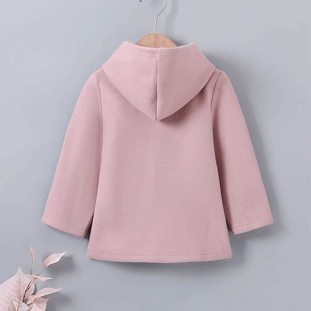 New winter clothes girls solid color single chest hooded long sleeved wool jacket suitable for primary and secondary school children W241023