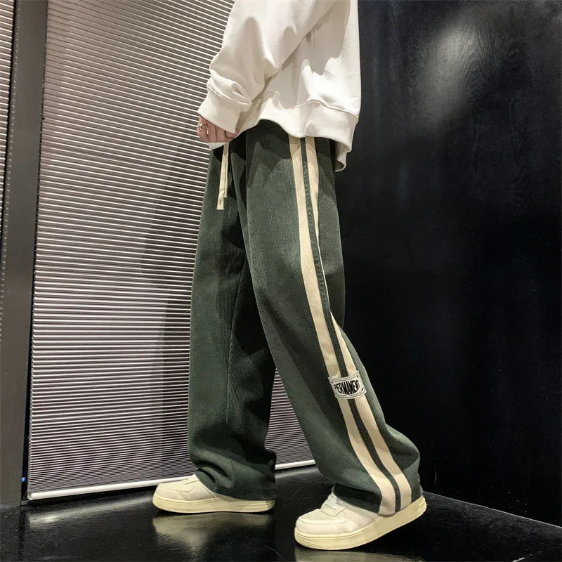 mens casual pants Corduroy Korean loose top pants straight wide legs Trouser couple street wear sweater 241024