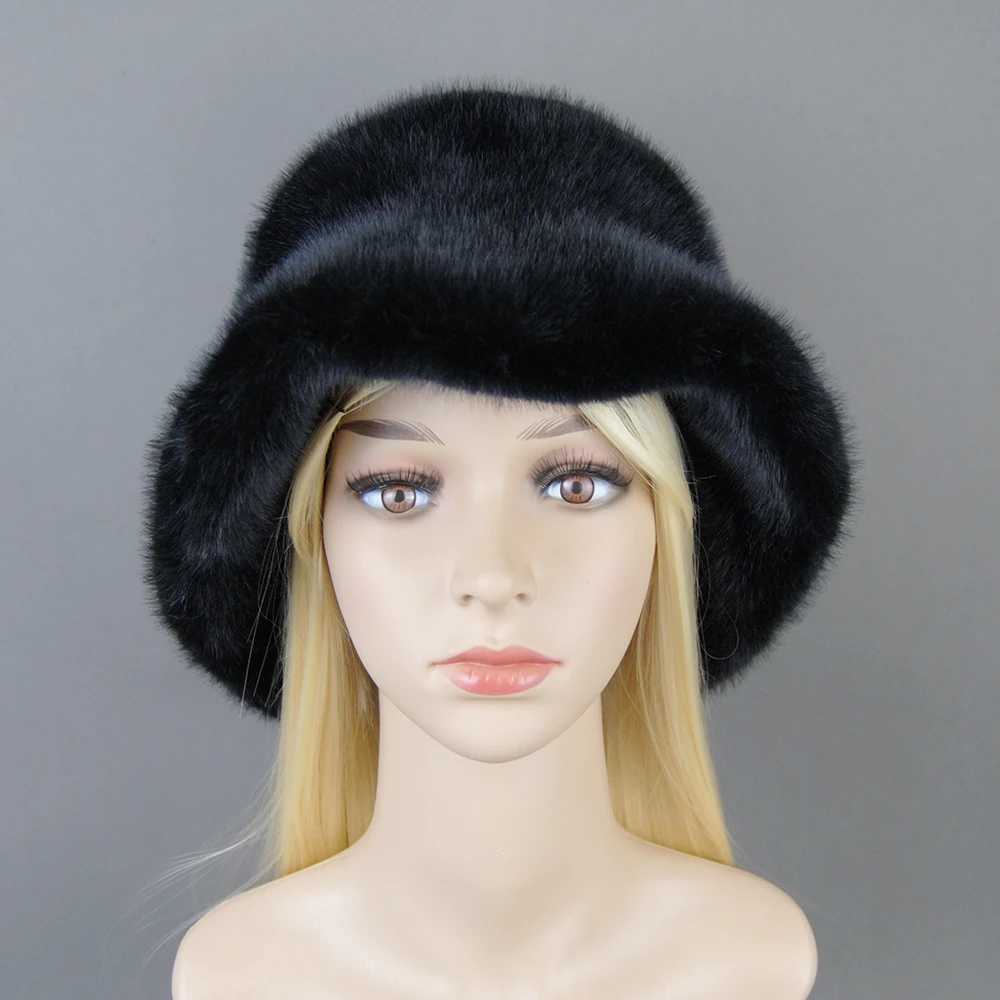 Winter autumn warm bucket hat fluffy wide mane soft thick ear protection faux fur elegant hot fishermans hat X241023