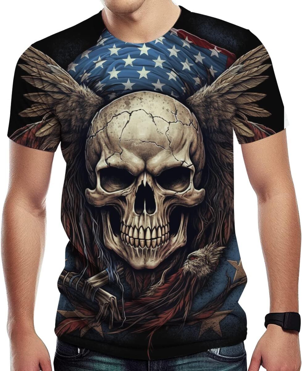Mens T shirt Men's American Flag and Skull Print T Shirt 3D Print Cool Casual Tee Top tee Casual tops Breathable and stylish