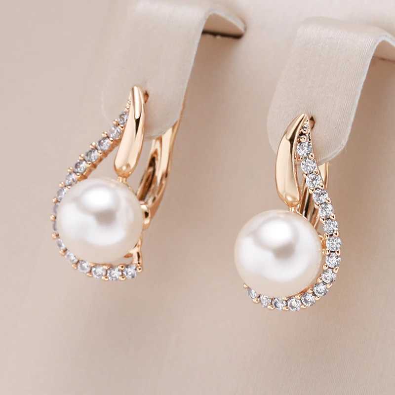 Kinel Luxury 585 Rose Gold British Womens Earrings Unique Geometric Pearl Earrings Bridal Wedding Jewelry 2023 New W241023
