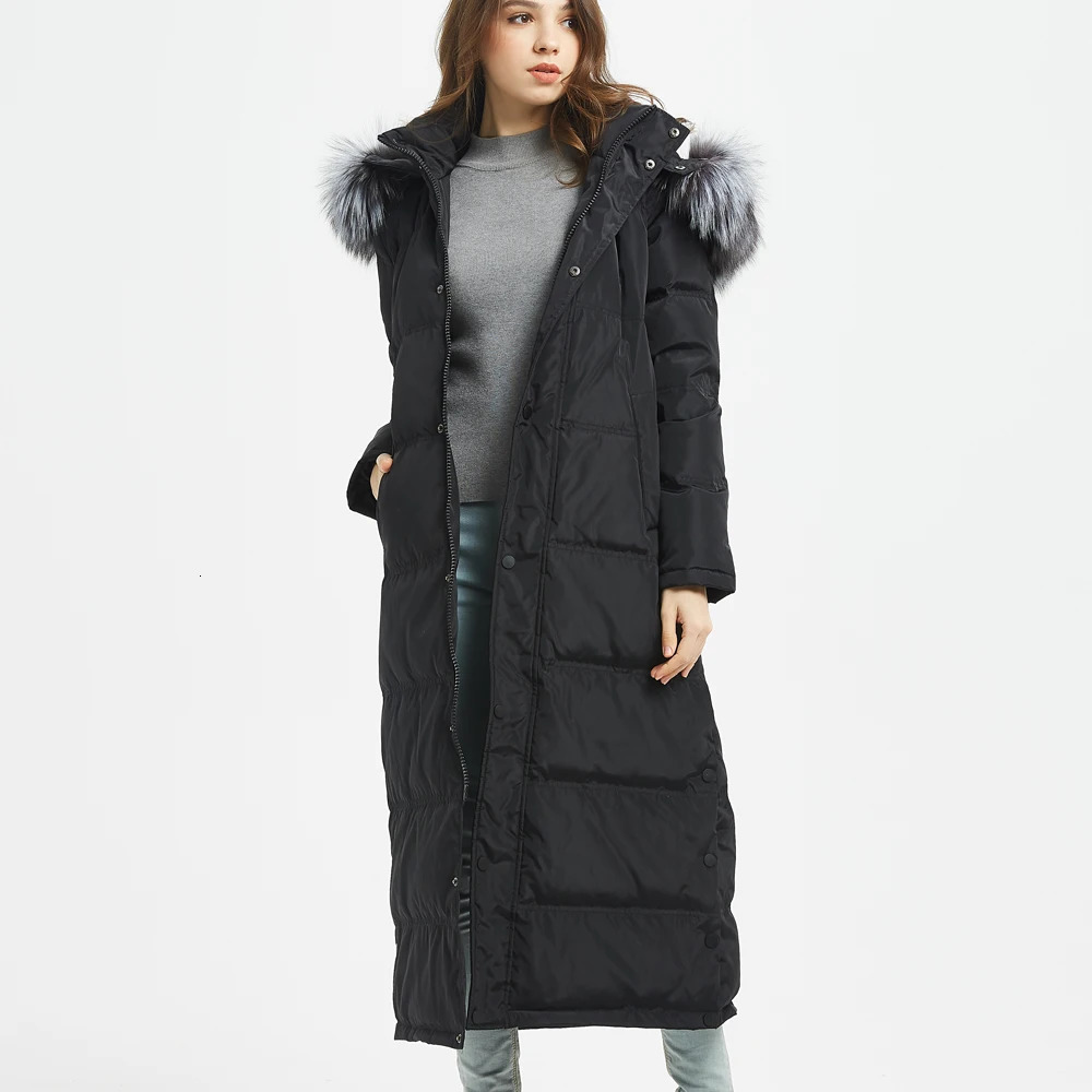 womens jacket winter jacket leather natural fox big fur collar white duck thick coat extra long coat park parkour 241023