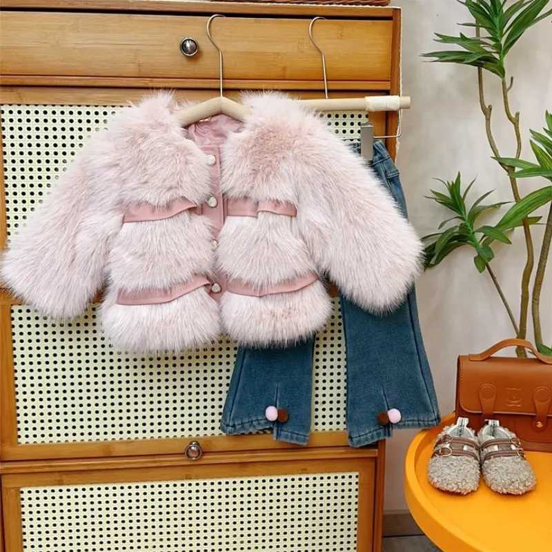 Baby girl princess cotton pad fur leather jacket baby and toddler winter patch work clothes thick warm coat baby clothing 18M-10Y W241023