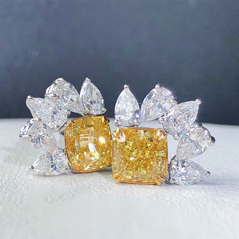 2024 Choucong Brand Stud Earrings Luxury Jewelry 925 Sterling Silver Princess Cut Yellow Topaz CZ Diamond Elegant Party Women Wedding Flower Earring G