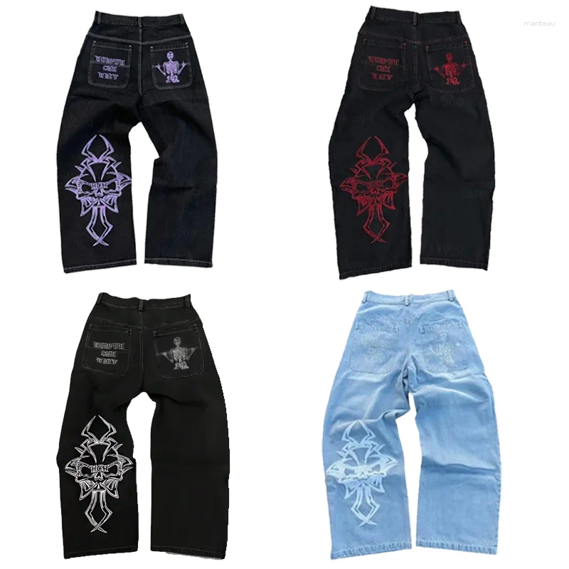 Men's Jeans Y2K Baggy Harajuku Skeleton Embroidery High Quality Sweatpants Vintage Men Women Hip Hop Streetwear Casual Wide Leg Pants