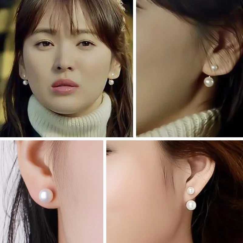 High quality double pearl earrings 100% natural freshwater pearl earrings double-sided wearing pearl earrings W241023