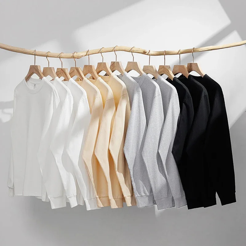 Autumn and winter mens basic casual T-shirt. 100% cotton ribbed long sleeved top with tee black and white navy blue gray 241024