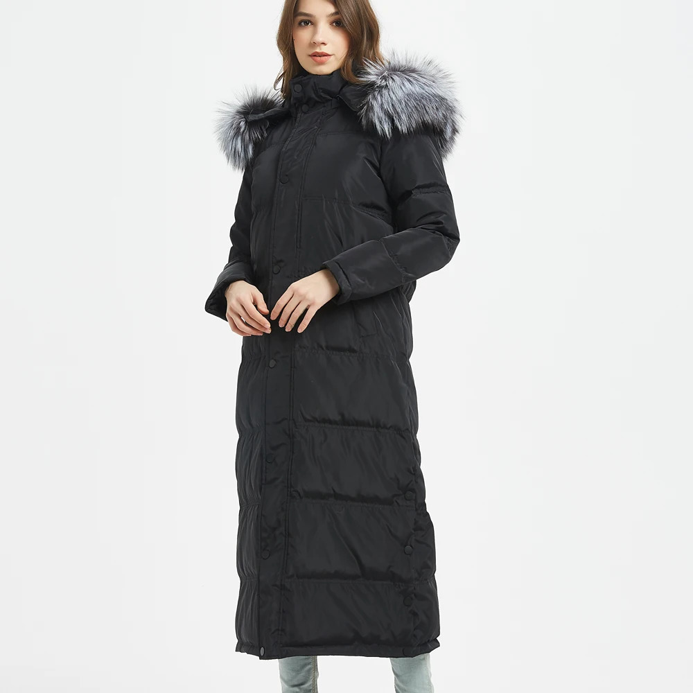 womens jacket winter jacket leather natural fox big fur collar white duck thick coat extra long coat park parkour 241023