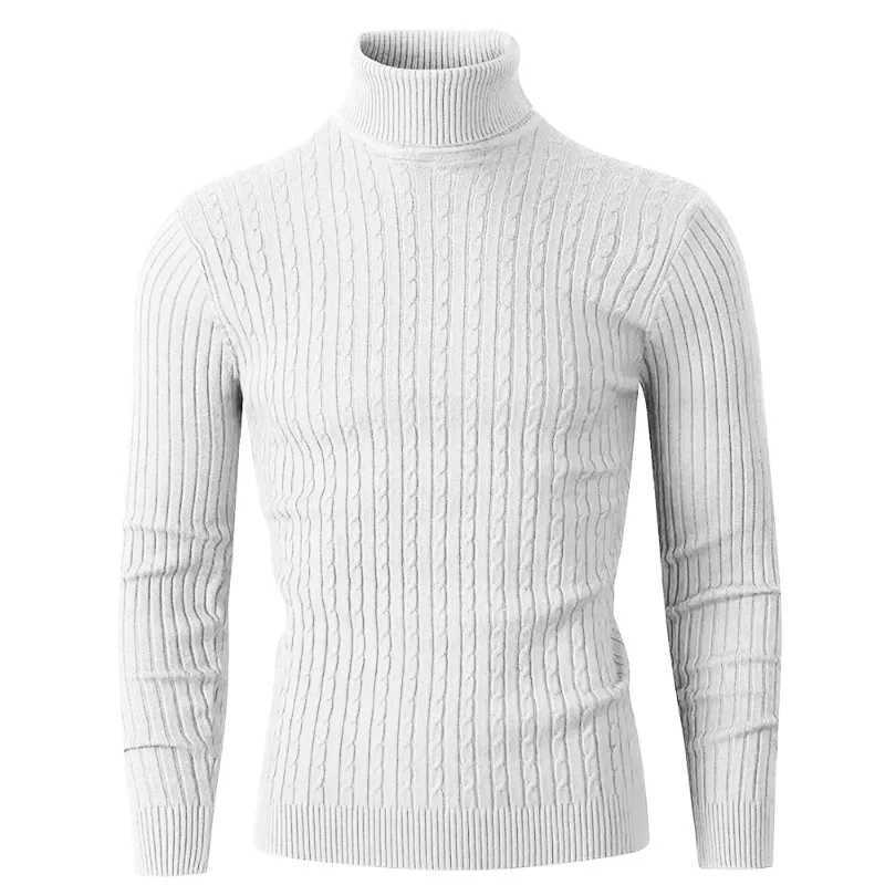 Autumn Mens Long Sleeve Knitted Sweater Winter Warm Turtleneck Pullovers Breathable Streetwear Solid Color Knitted Sweater Men LX241024
