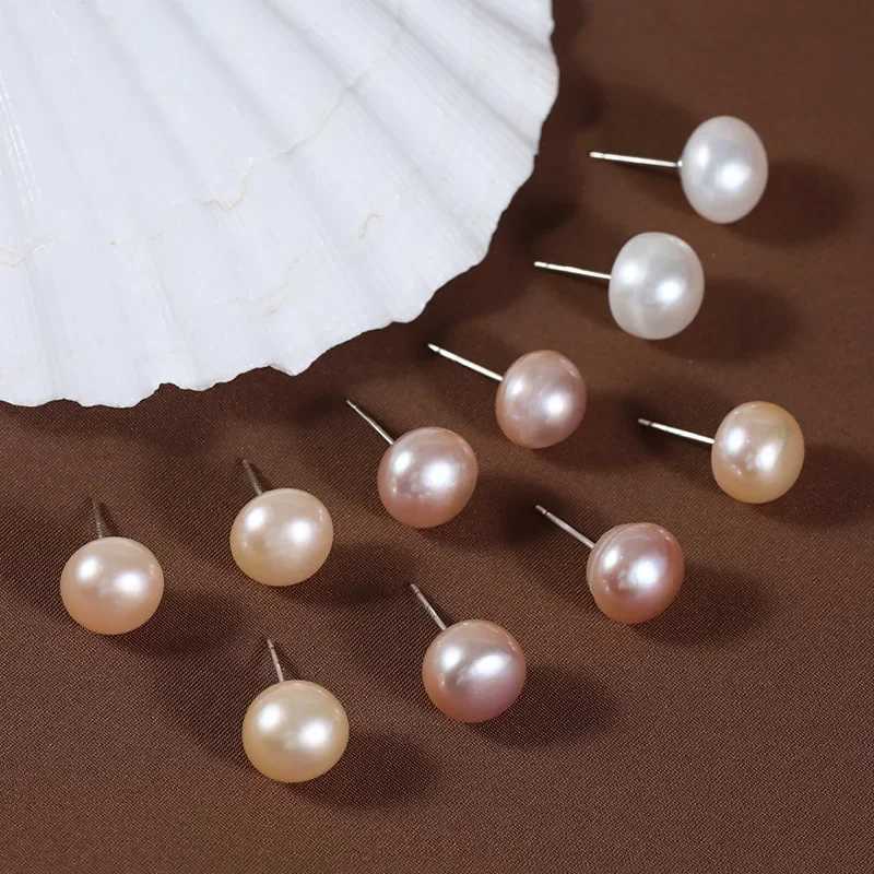Real Natural Pearl Stud Earrings Womens 925 Sterling Silver Round Button Cultured Freshwater Pearls Ear Studs Classical JewelryX241023