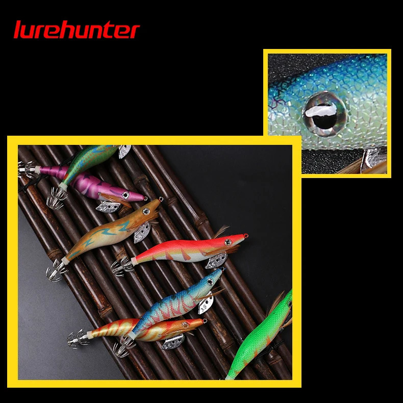 10PCS with Shrimp Bag 3D Printing 25 30 35 Hook Luminous Squid Jig Fishing Wood Lure Cuttlefish Jigs Lures 241024