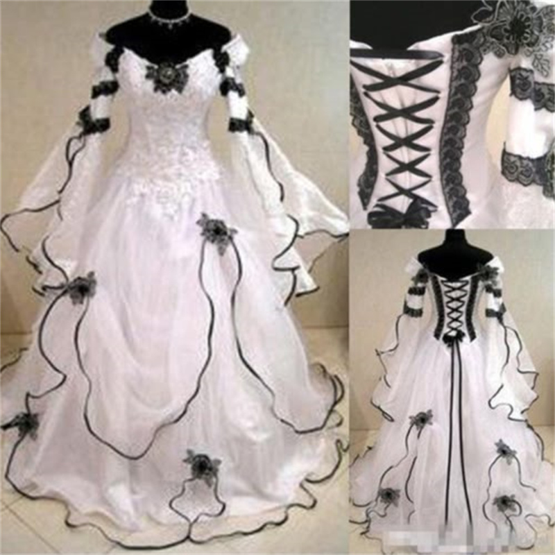 Celtic Pagan Medieval Wedding Dress 2025 Elf Aesthetic Black And White Gothic Bridal Dress Corset Lace Wiccan Georgian Civil Bride Dress Unique Vestio