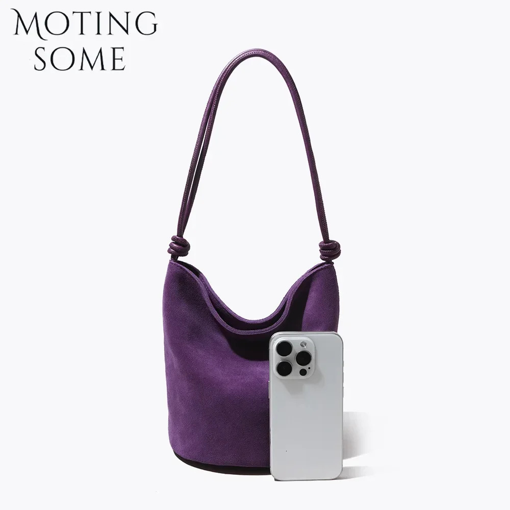 Motingsome Suede Leather Handbag Women Mini Bucket Tote Strings Shoulder Vintage Bags Winter Daily Commuting Purses 241021
