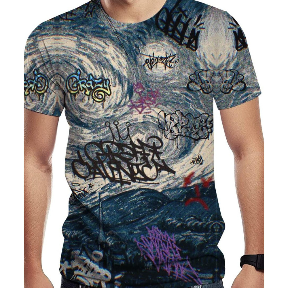Mens T shirt Men's Graffiti Print Creative Novelty 3D Graphic T Shirt tee Casual tops summer clothes Fashionable and cool