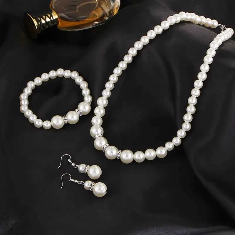 Fashion Pearl Jewelry Set Simulated Pearl Double layered Luxury Earrings Necklace Wedding Daily Paradigm Necklace Bracelet Set W241023