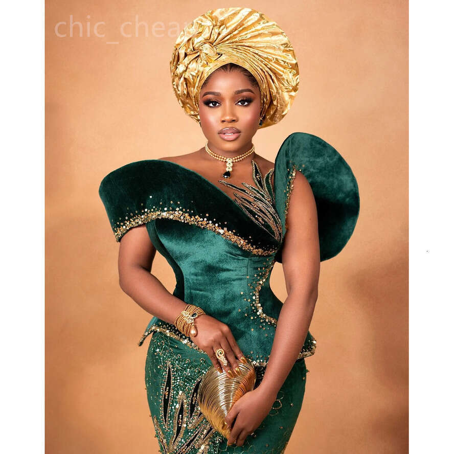 Aso Ebi Dark Green Mermaid Prom Dress Beaded Sequined Lace Veet Evening Formal Party Second Reception Birthday Engagement Gowns Dresses Robe De Soiree