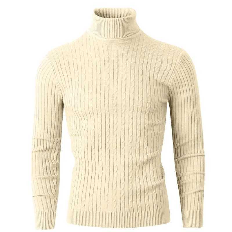 Autumn Mens Long Sleeve Knitted Sweater Winter Warm Turtleneck Pullovers Breathable Streetwear Solid Color Knitted Sweater Men LX241024
